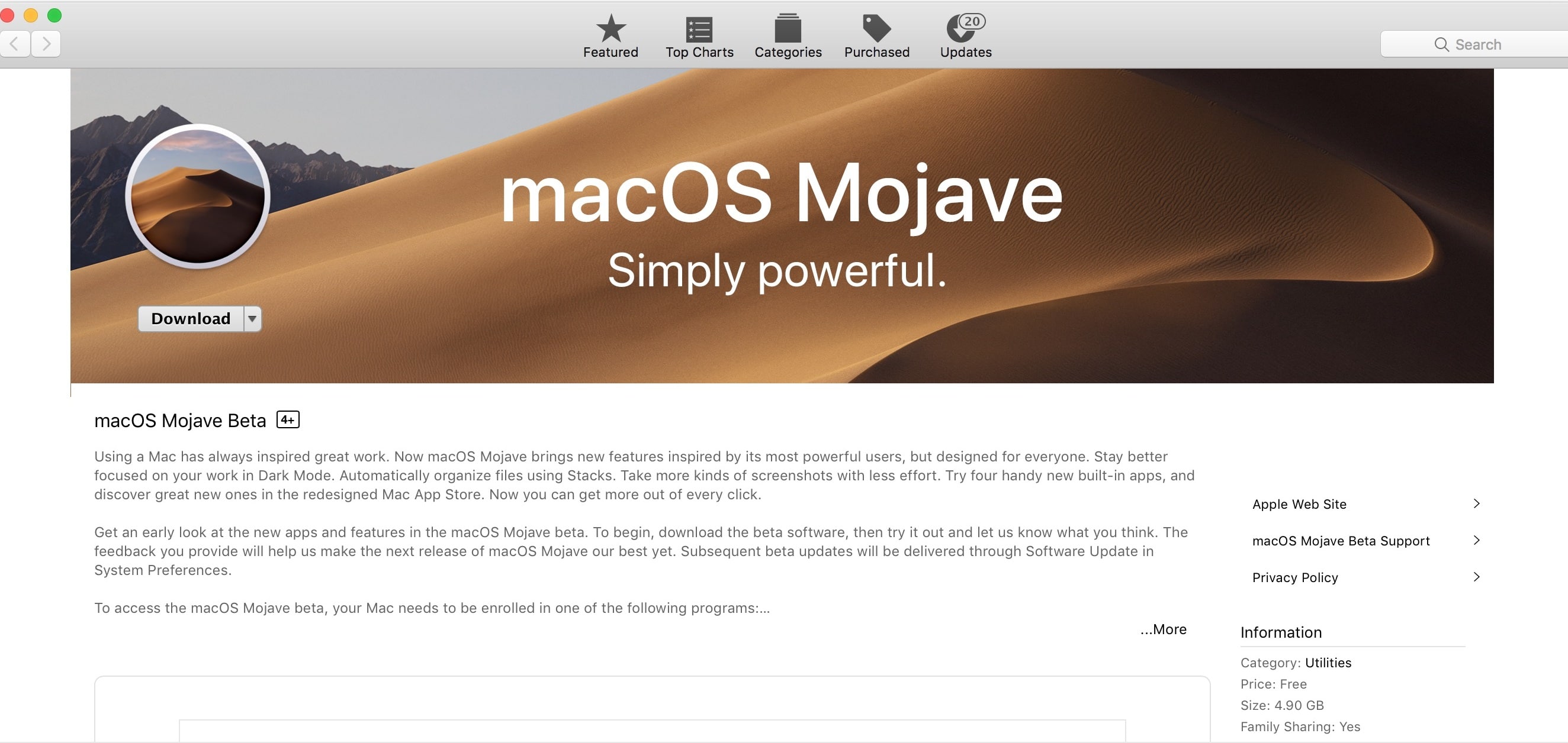 Download the macOS Mojave