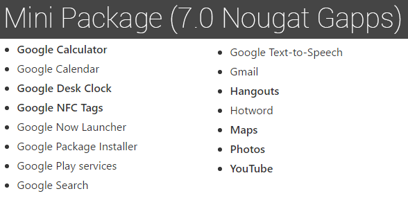 Nougat-GApps-Android-7.0-Mini-Package